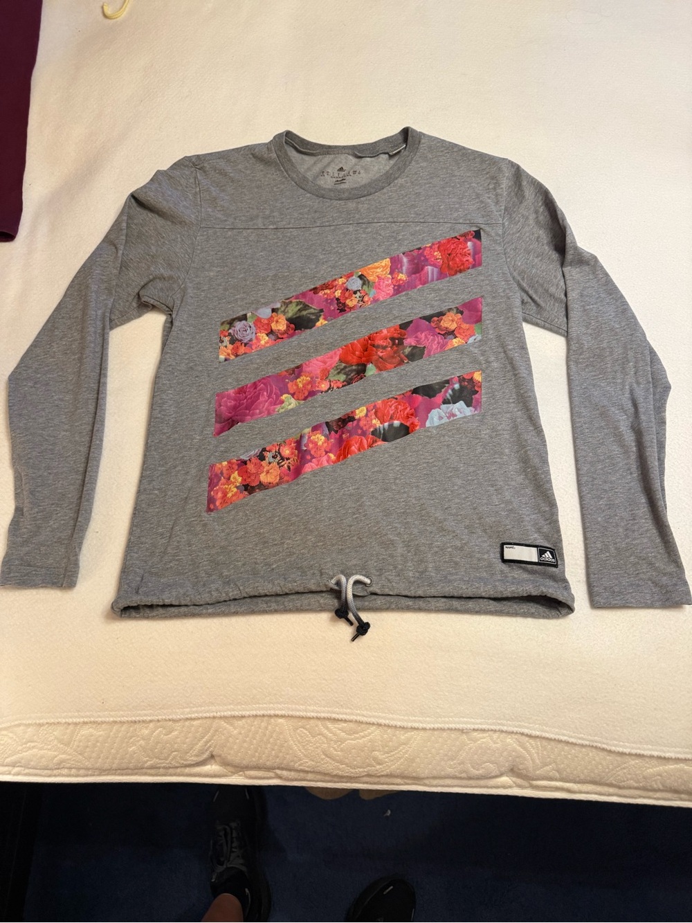 adidas Kids Gray Tee with Floral Stripe Graphic
